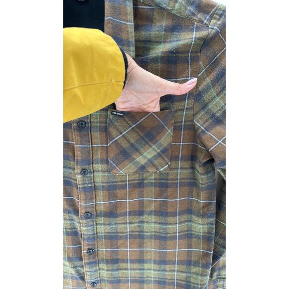 Volcom Lumberg Long Sleeve Flannel Shirt Modern fit Gorpcore green plaid sz XL - Picture 4 of 9